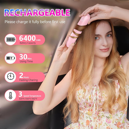 LCD Screen Cordless Hair Straightener & Curler 2 in 1, Pink