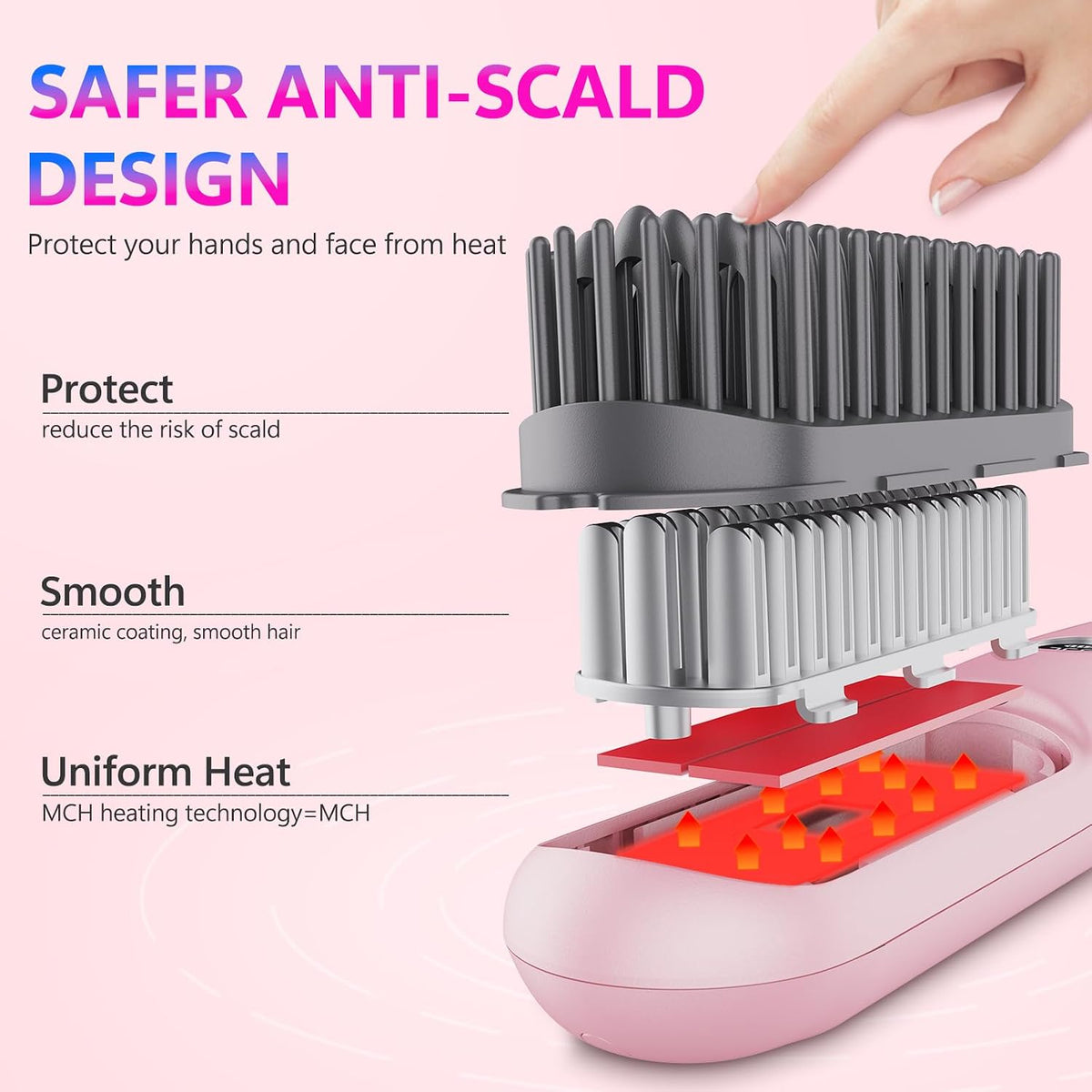 LCD Screen Cordless Hair Straightener & Curler 2 in 1, Pink