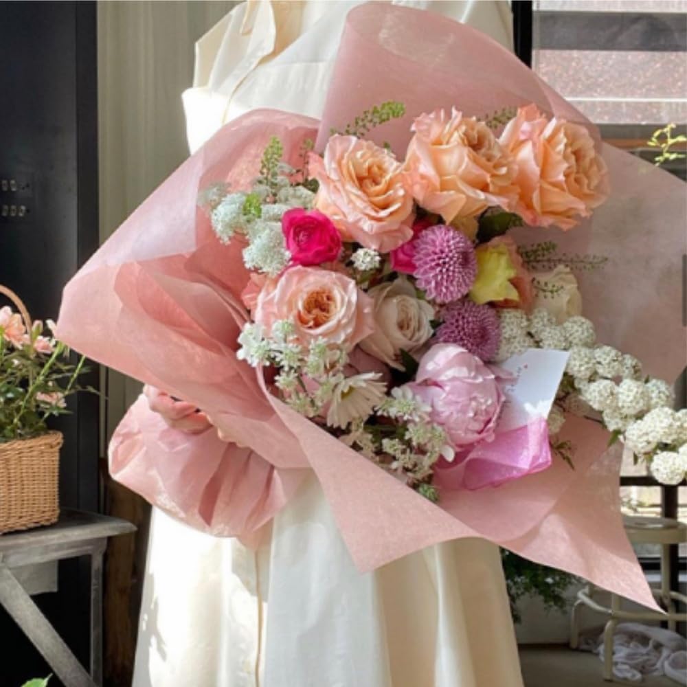 40 Sheet Tissue Paper for Flower Wrapping, Korean Cotton Non-Woven Floral Wrapping Paper, Waterproof Pleated Withdrawable Flower Bouquet Lining Paper (White) 17.7x23.6 Inches