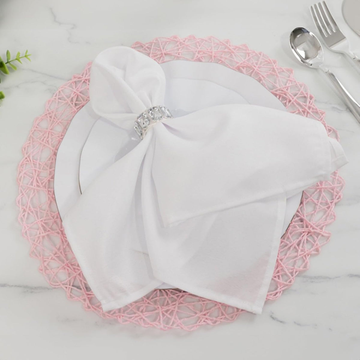 6 Pack Blush Woven Fiber Disposable Placemats, Round Table Mats 15"