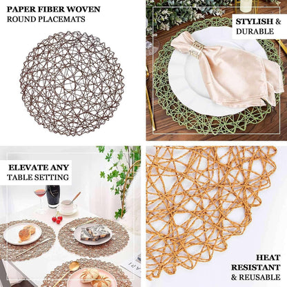 6 Pack Blush Woven Fiber Disposable Placemats, Round Table Mats 15"