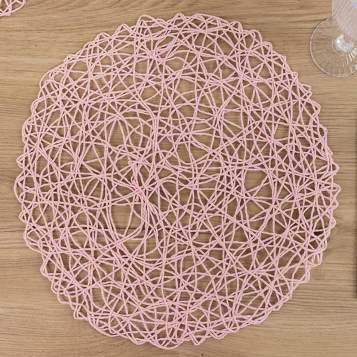 6 Pack Blush Woven Fiber Disposable Placemats, Round Table Mats 15"