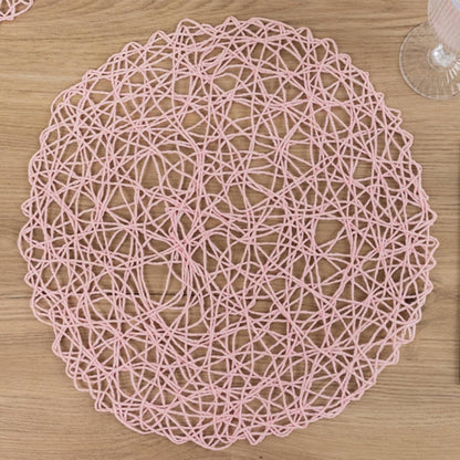 6 Pack Blush Woven Fiber Disposable Placemats, Round Table Mats 15"