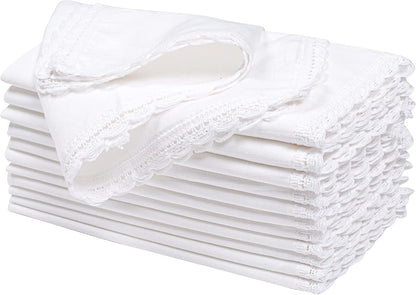 Ramanta Home White Coth Dinner Napkin Set of 12 Premium Easter Cotton 20X20 Inch Oversized Linen Flax Lace Soft & Durable Washable Ideal for Spring Basket Decor, Wedding Parties, Birthday