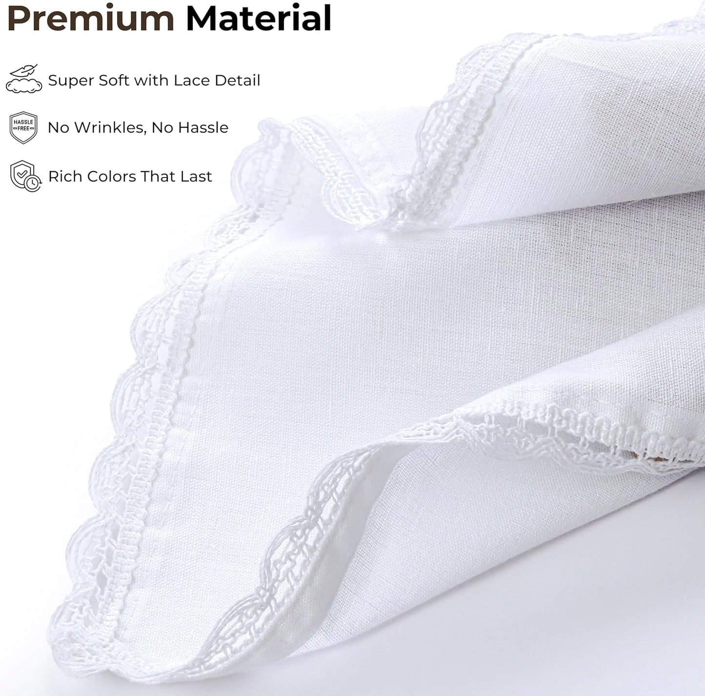 Ramanta Home White Coth Dinner Napkin Set of 12 Premium Easter Cotton 20X20 Inch Oversized Linen Flax Lace Soft & Durable Washable Ideal for Spring Basket Decor, Wedding Parties, Birthday