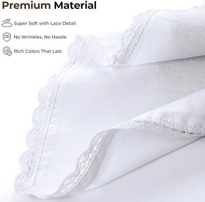 Ramanta Home White Coth Dinner Napkin Set of 12 Premium Easter Cotton 20X20 Inch Oversized Linen Flax Lace Soft & Durable Washable Ideal for Spring Basket Decor, Wedding Parties, Birthday