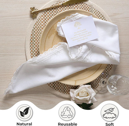 Ramanta Home White Coth Dinner Napkin Set of 12 Premium Easter Cotton 20X20 Inch Oversized Linen Flax Lace Soft & Durable Washable Ideal for Spring Basket Decor, Wedding Parties, Birthday