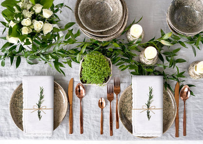 Ramanta Home White Coth Dinner Napkin Set of 12 Premium Easter Cotton 20X20 Inch Oversized Linen Flax Lace Soft & Durable Washable Ideal for Spring Basket Decor, Wedding Parties, Birthday