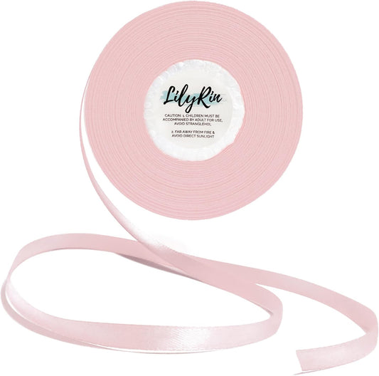 Pale Pink Ribbon 1/4 Inches 36 Yards Satin Roll Perfect for Easter, Scrapbooking, Art, Wedding, Wreath, Baby Shower, Packing Birthday Balloons Hair Wrapping Christmas