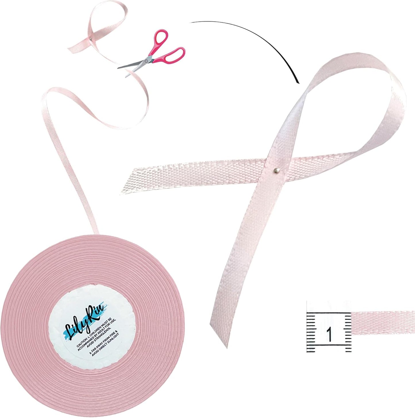 Pale Pink Ribbon 1/4 Inches 36 Yards Satin Roll Perfect for Easter, Scrapbooking, Art, Wedding, Wreath, Baby Shower, Packing Birthday Balloons Hair Wrapping Christmas