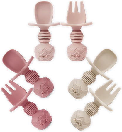 6 Pack Silicone Baby Spoons and Forks, Self Feeding Utensils Set