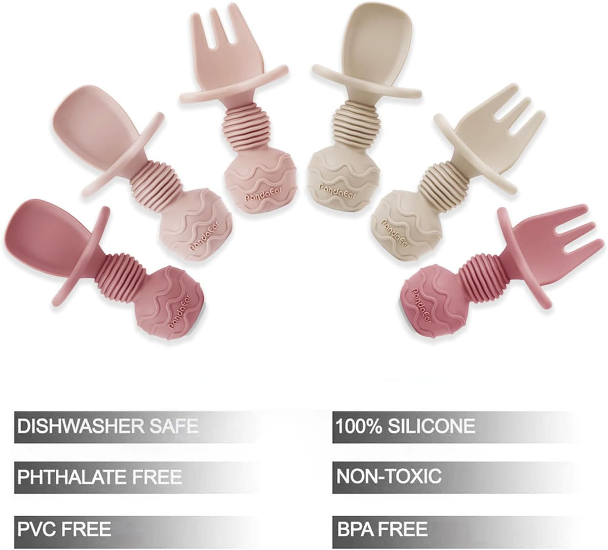 6 Pack Silicone Baby Spoons and Forks, Self Feeding Utensils Set