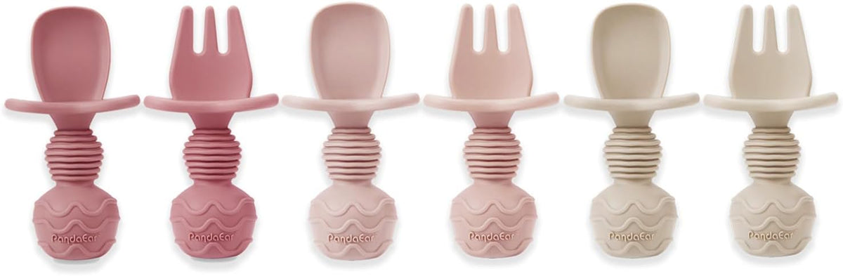 6 Pack Silicone Baby Spoons and Forks, Self Feeding Utensils Set