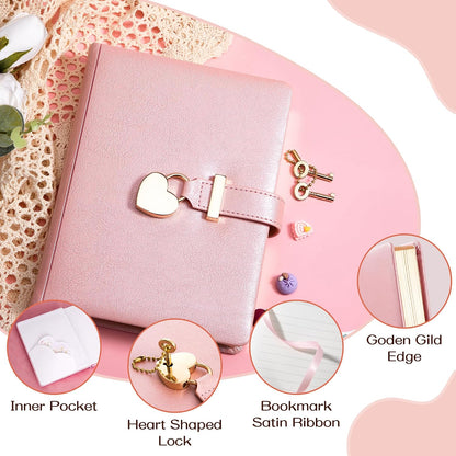 Diary with Lock and Key for Girls Ages 8-12, Pink Cute Locked Journal