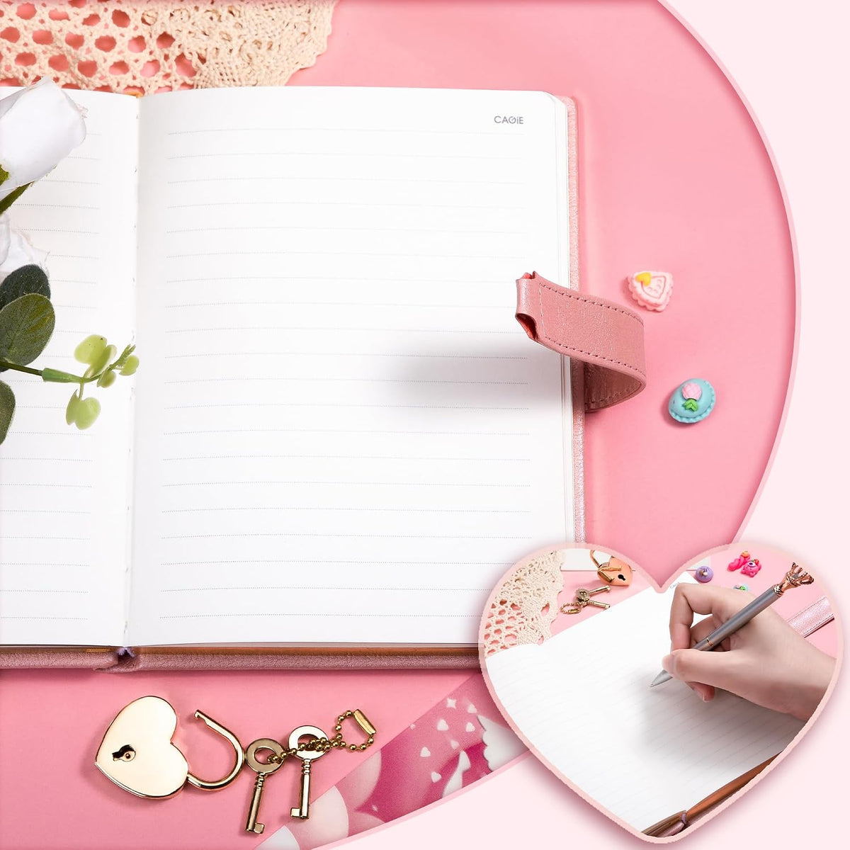 Diary with Lock and Key for Girls Ages 8-12, Pink Cute Locked Journal