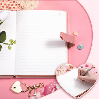 Diary with Lock and Key for Girls Ages 8-12, Pink Cute Locked Journal