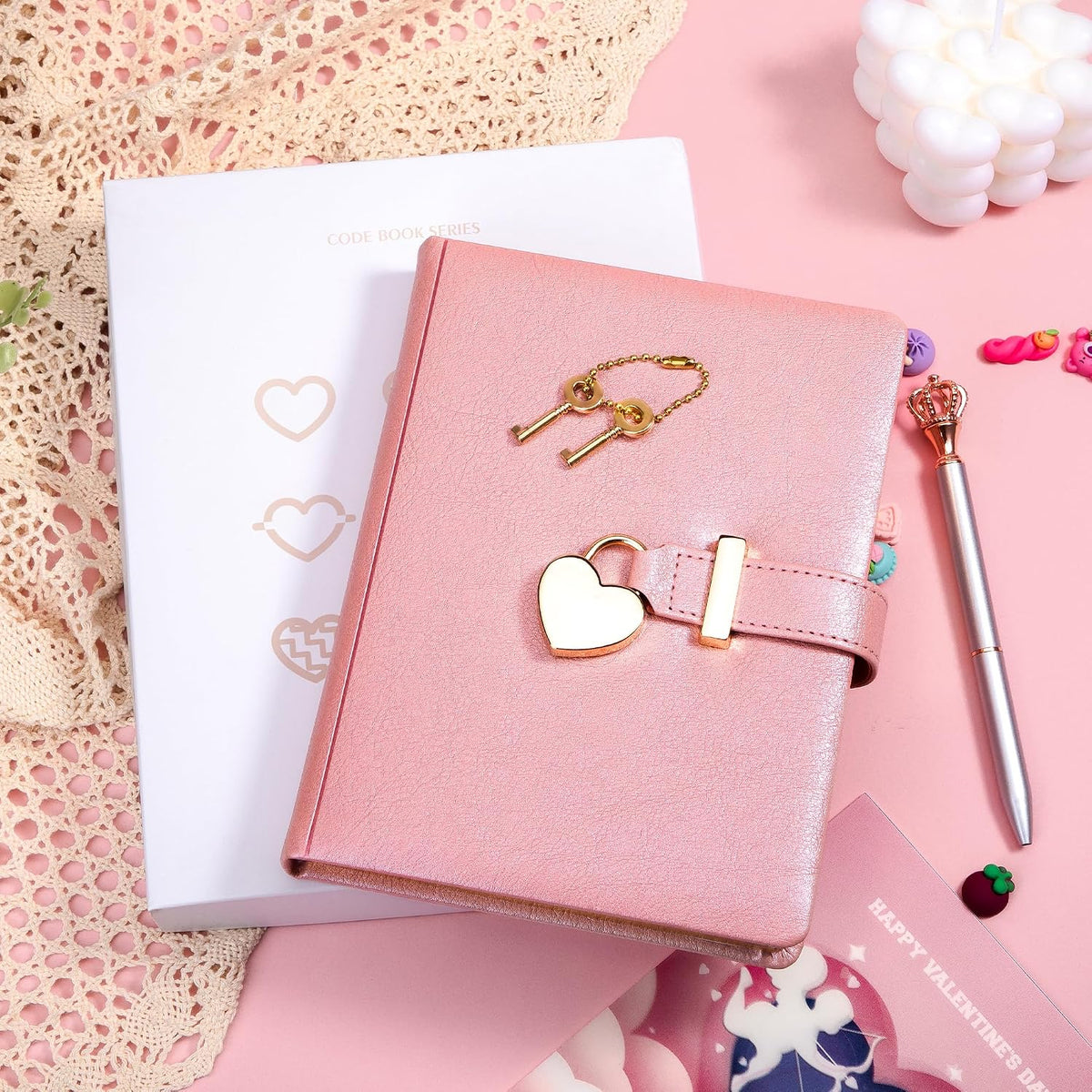 Diary with Lock and Key for Girls Ages 8-12, Pink Cute Locked Journal