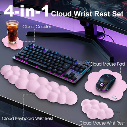 Cloud Wrist Rest Keyboard Cushion and Cloud Mouse Pad, Pink