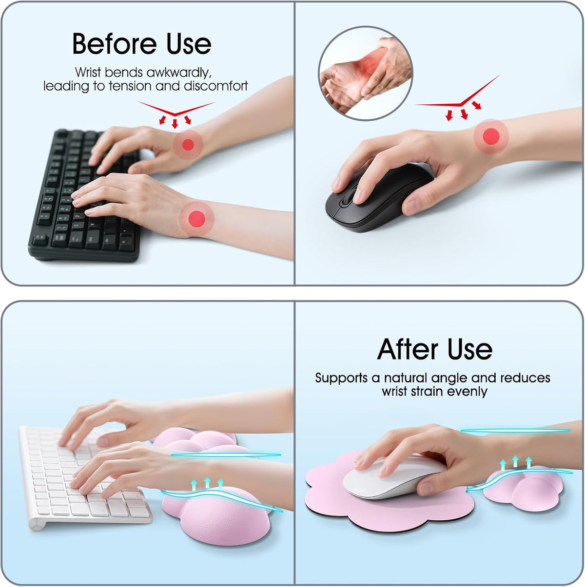 Cloud Wrist Rest Keyboard Cushion and Cloud Mouse Pad, Pink