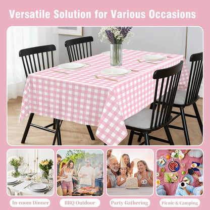 Pink Gingham Tablecloth - 3 Pack 54" × 108" Rectangle Disposable Pink and White Checkered Tablecloth, Picnic Table Cover for Party, Wedding, Birthday