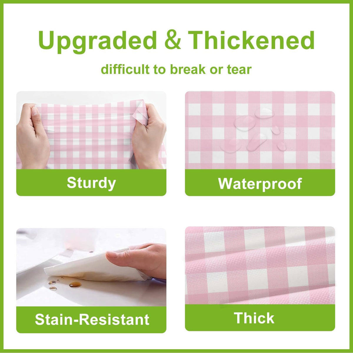 Pink Gingham Tablecloth - 3 Pack 54" × 108" Rectangle Disposable Pink and White Checkered Tablecloth, Picnic Table Cover for Party, Wedding, Birthday