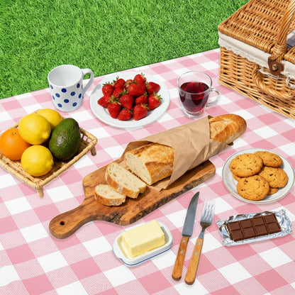 Pink Gingham Tablecloth - 3 Pack 54" × 108" Rectangle Disposable Pink and White Checkered Tablecloth, Picnic Table Cover for Party, Wedding, Birthday