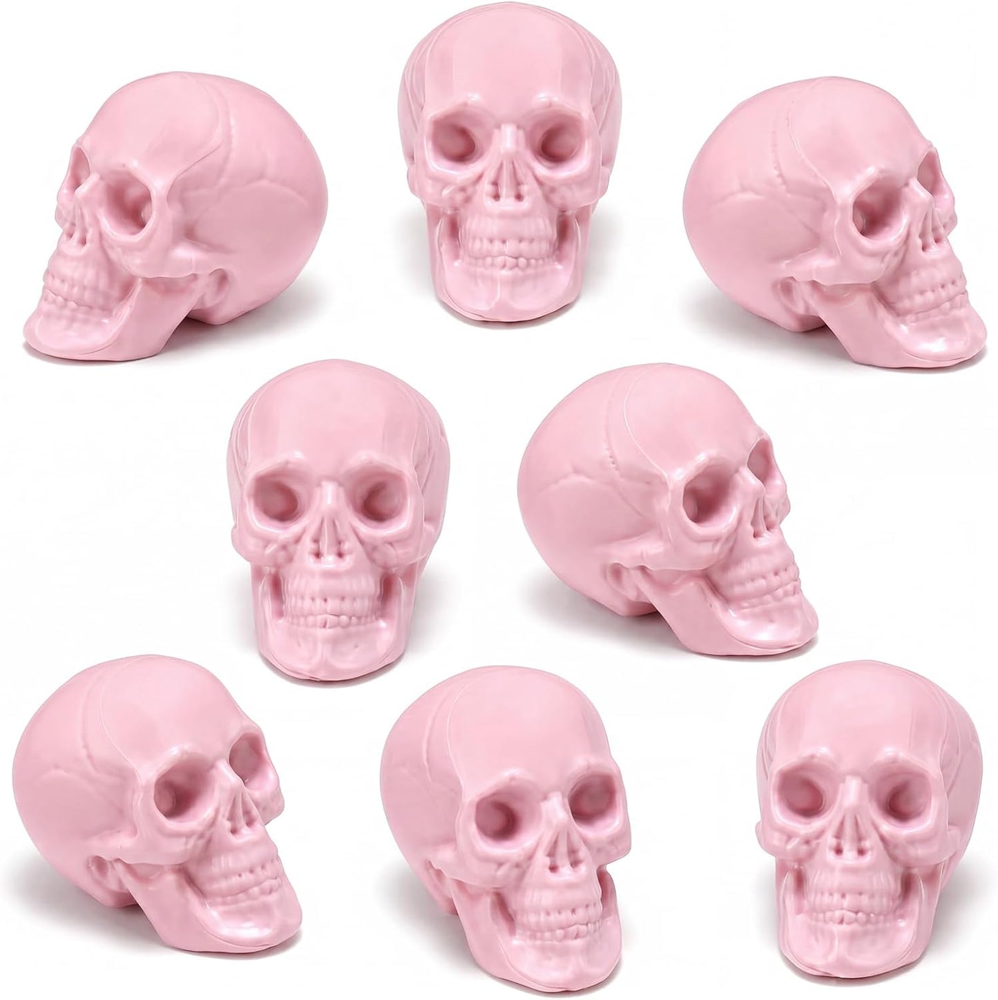 Seenelling 8 Pcs Halloween Skeleton Decor Pink Skull Heads 2x2.4x3in