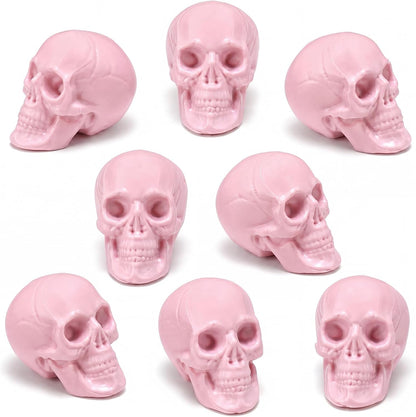 Seenelling 8 Pcs Halloween Skeleton Decor Pink Skull Heads 2x2.4x3in