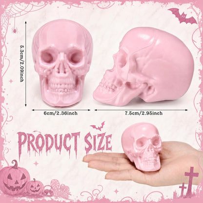 Seenelling 8 Pcs Halloween Skeleton Decor Pink Skull Heads 2x2.4x3in