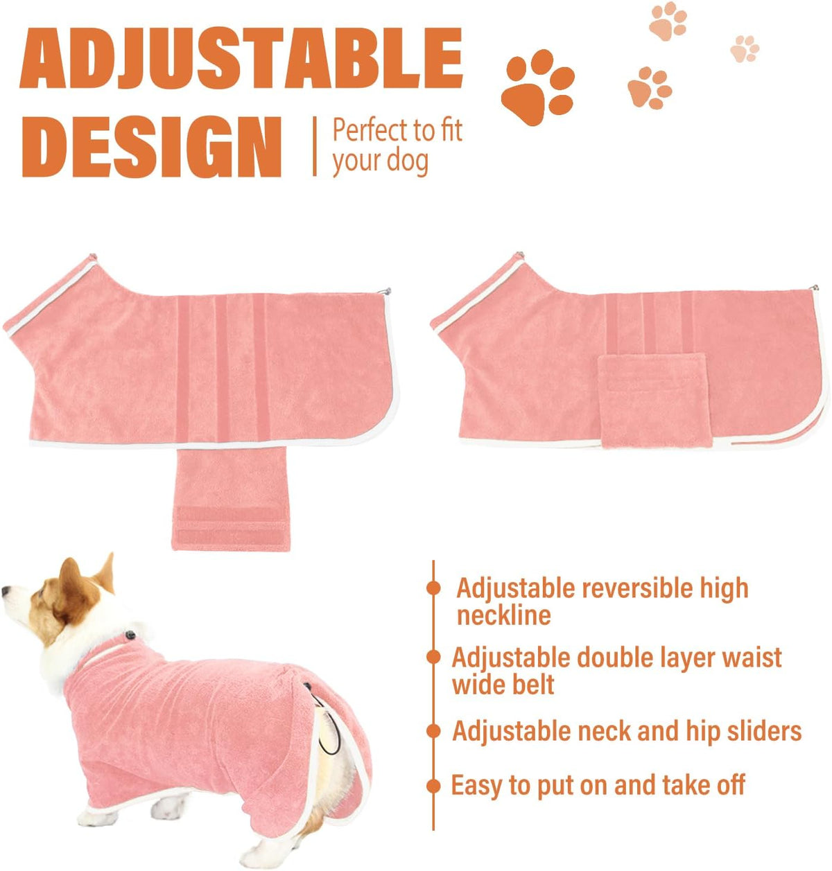 Dog Bathrobe Towel Dog Drying Coat Microfiber Absorbent Fast Drying Robes