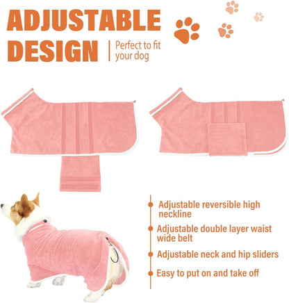 Dog Bathrobe Towel Dog Drying Coat Microfiber Absorbent Fast Drying Robes