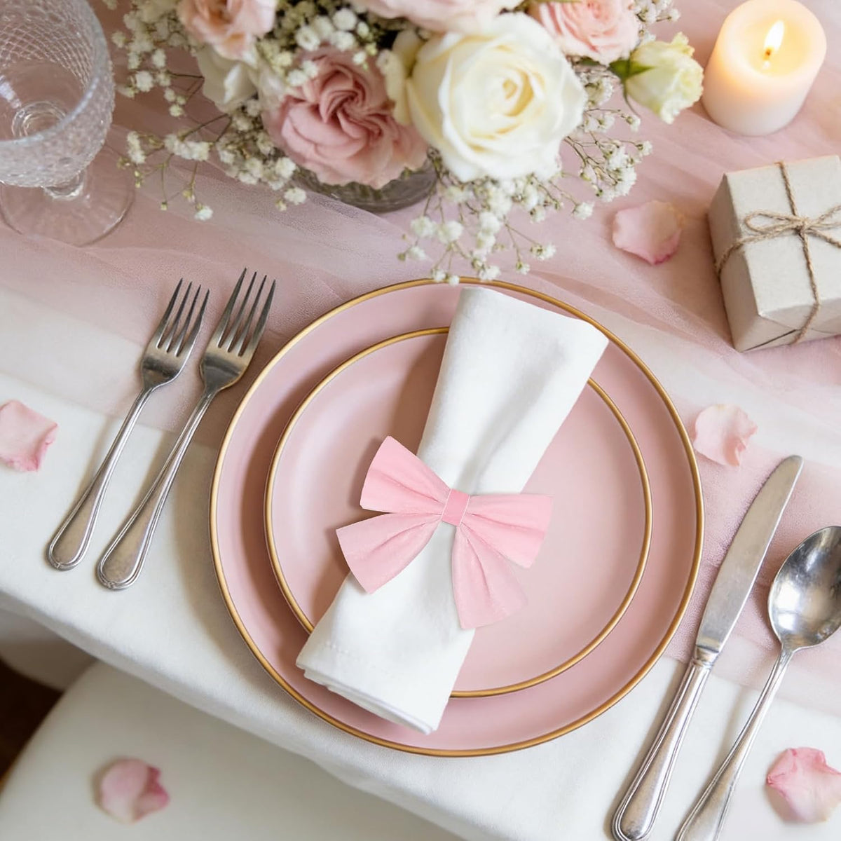 12 Pcs Pink Bow Napkin Rings,Wedding Napkin Rings,Velvet Bow Tie Napkin Ring Holders for Holiday Serviette,Birthday Anniversary Party Dinner Valentines Day Wedding Dining