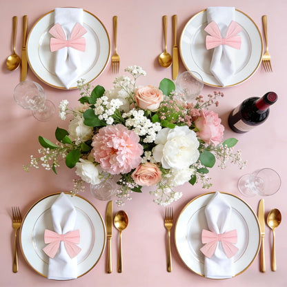 12 Pcs Pink Bow Napkin Rings,Wedding Napkin Rings,Velvet Bow Tie Napkin Ring Holders for Holiday Serviette,Birthday Anniversary Party Dinner Valentines Day Wedding Dining