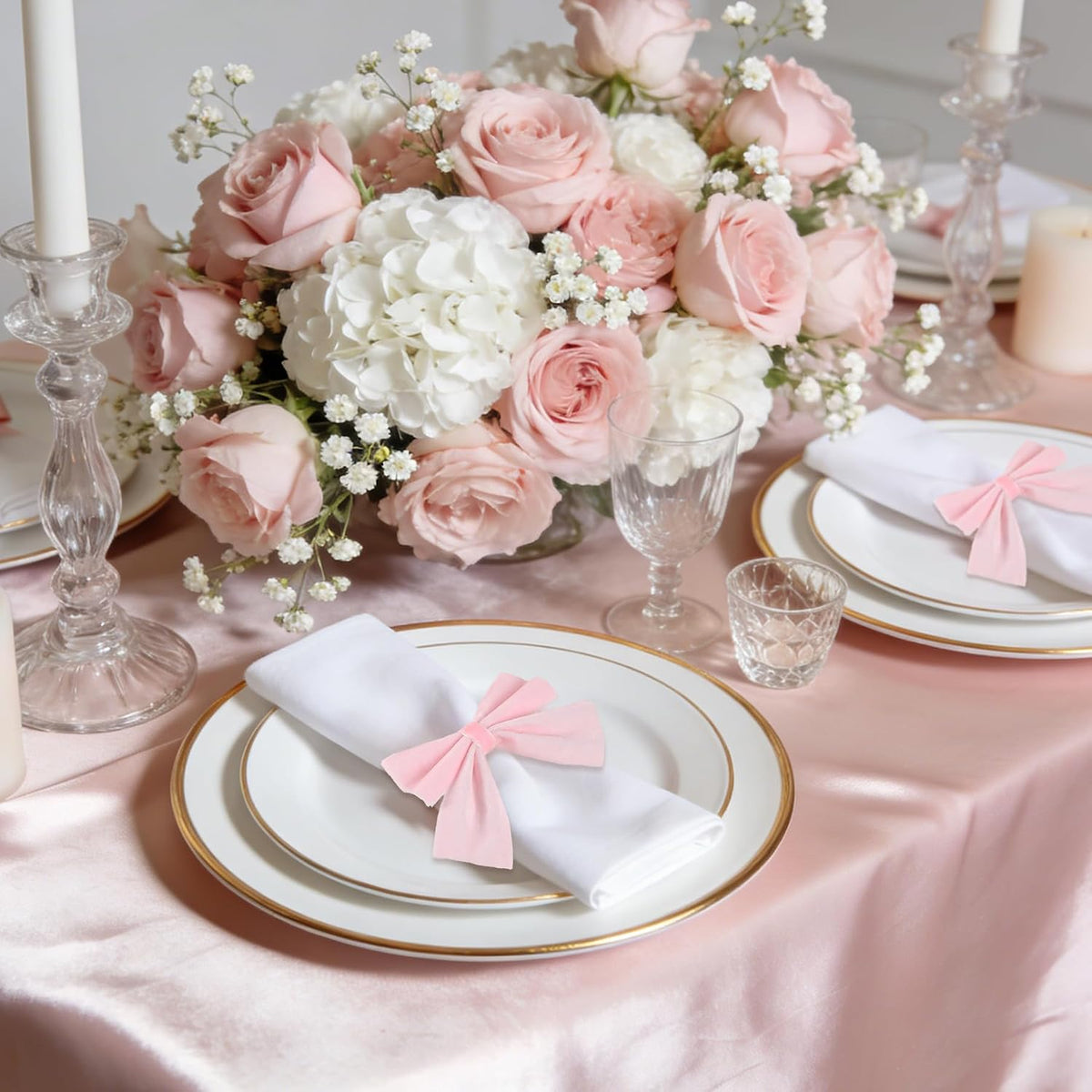 12 Pcs Pink Bow Napkin Rings,Wedding Napkin Rings,Velvet Bow Tie Napkin Ring Holders for Holiday Serviette,Birthday Anniversary Party Dinner Valentines Day Wedding Dining