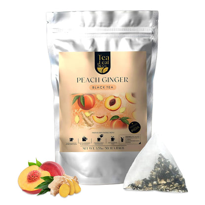 Peach Ginger Black Tea 100gm/3.5oz, Natural Herbal Infusion, 50 Tea Bags