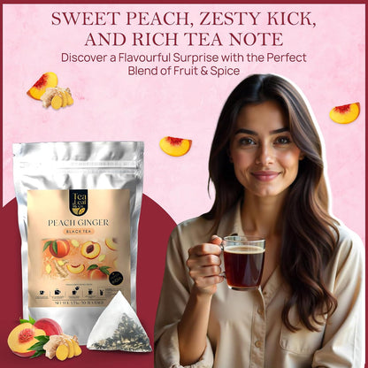 Peach Ginger Black Tea 100gm/3.5oz, Natural Herbal Infusion, 50 Tea Bags
