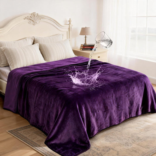 gogobunny Waterproof Flannel Blanket for Bed Couch Sofa, Reversible Double-Sided Throw for Dog Cat, Stain Resistant Furniture Protector Against Liquid Pee and Fur (90" x 90", Dark Purple/Light Purple)