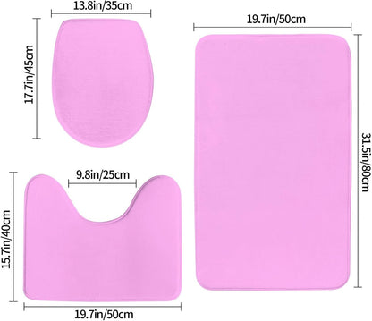 Light-Pink Print Bathroom Rugs Sets 3 Piece - Absorbent Non Slip Washable Bath Mats, U-Shape Toilet Lid Cover, Contour Mat, Soft Shower Mats Bath Rug Mat for Bathroom Toilet Tub