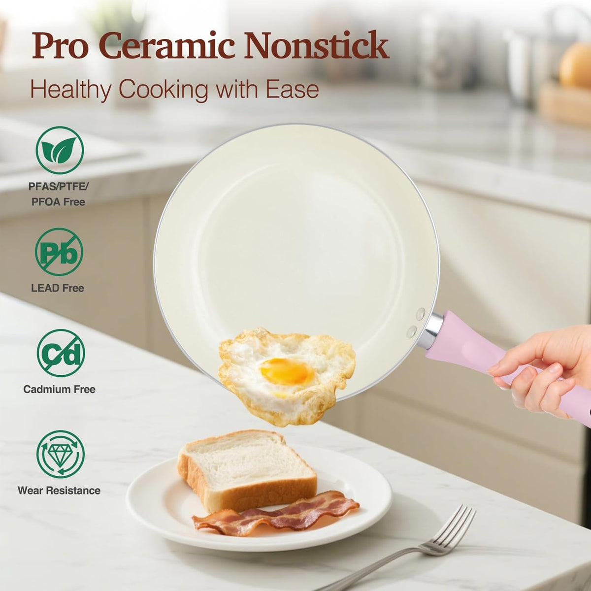 Pots and Pans Set Non Stick, 11pcs Pink Ceramic Cookware Set