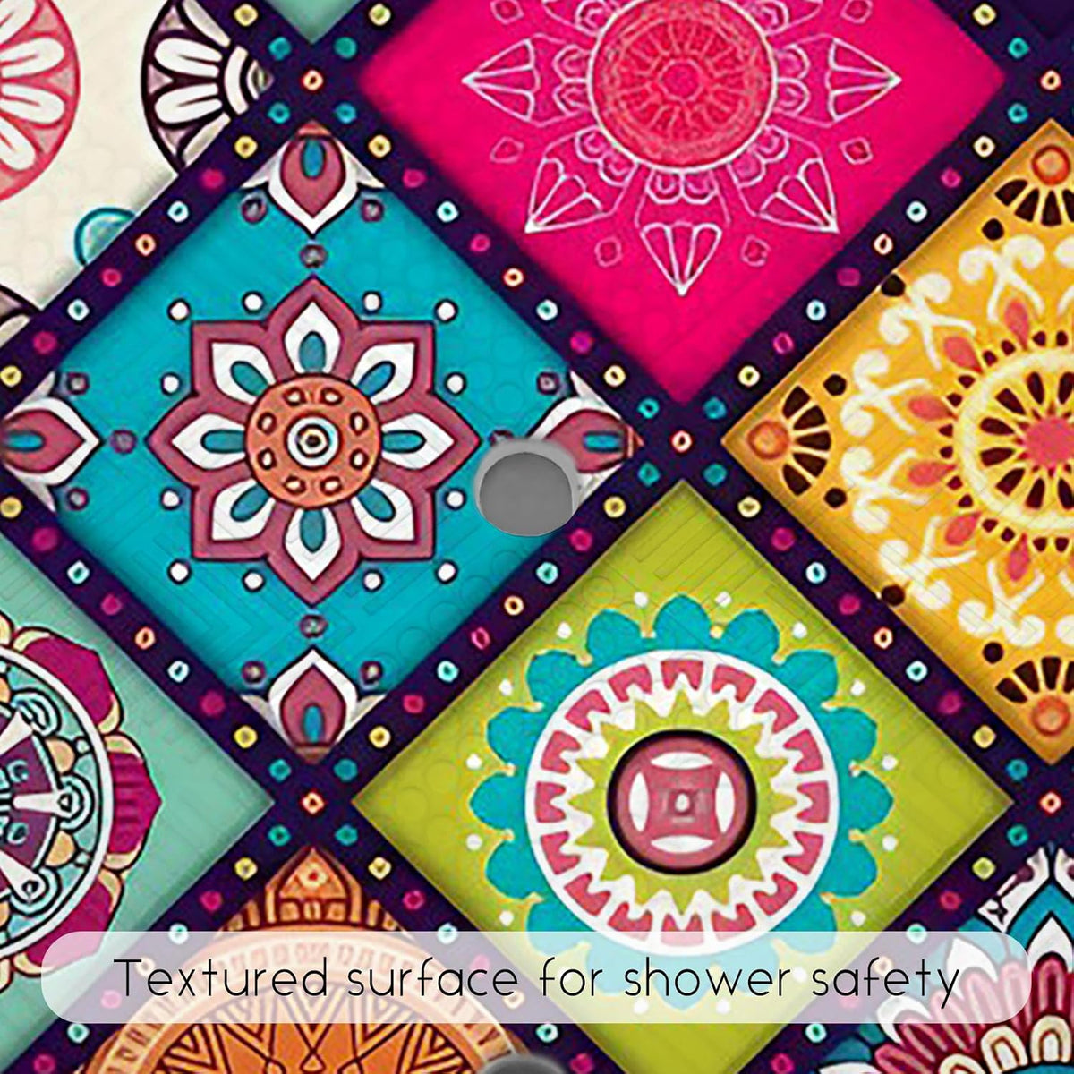 Non Slip, Bohemia Square Shower Floor Mat with Suction Cups for Adults Kids Elderly 21 X 21 Inch