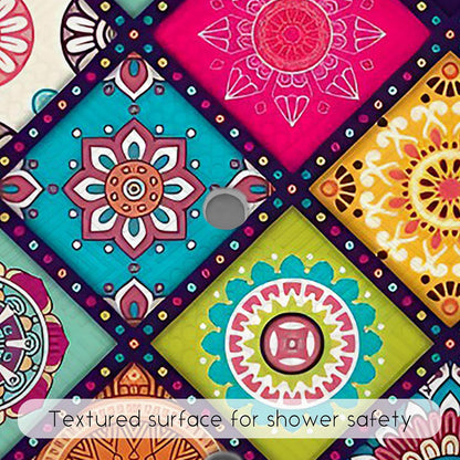 Non Slip, Bohemia Square Shower Floor Mat with Suction Cups for Adults Kids Elderly 21 X 21 Inch