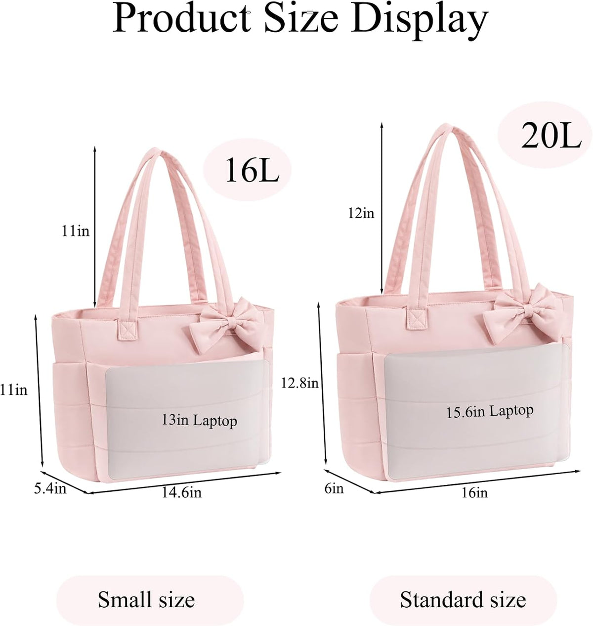 Puffer Tote Bag for Women, Quilted Bow Tote Bag with Cup Holder & Laptop Compartment for Work, Travel, Gym