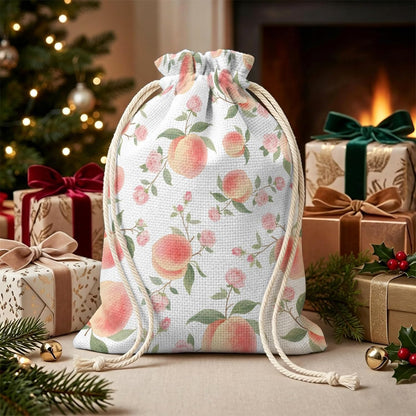 Victoroes Peach Drawstring Gift Bags 2 Pcs 11.8" x 15.7" Medium Summer Peach Flower Spring Gift Bag Reusable Fabric Wrap Bags for Wedding Party Birthday Holiday