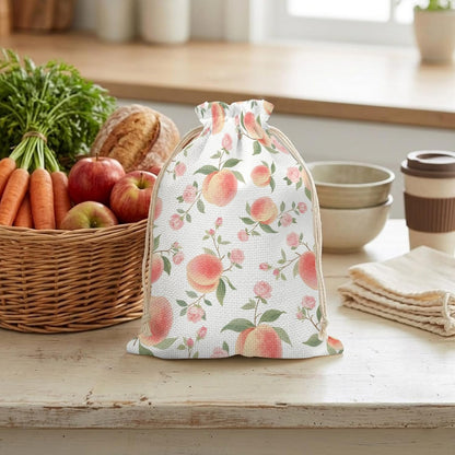 Victoroes Peach Drawstring Gift Bags 2 Pcs 11.8" x 15.7" Medium Summer Peach Flower Spring Gift Bag Reusable Fabric Wrap Bags for Wedding Party Birthday Holiday