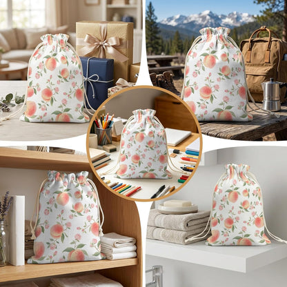 Victoroes Peach Drawstring Gift Bags 2 Pcs 11.8" x 15.7" Medium Summer Peach Flower Spring Gift Bag Reusable Fabric Wrap Bags for Wedding Party Birthday Holiday