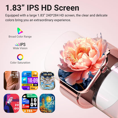 Smart Watches for Women, 1.83'' HD Fitness Tracker with Answer/Make Calls, Heart Rate/Sleep/SpO2 Monitor, 120+ Sport Modes, IP68 Waterproof, Compatible iPhone/Android Rose Pink