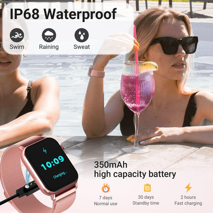 Smart Watches for Women, 1.83'' HD Fitness Tracker with Answer/Make Calls, Heart Rate/Sleep/SpO2 Monitor, 120+ Sport Modes, IP68 Waterproof, Compatible iPhone/Android Rose Pink