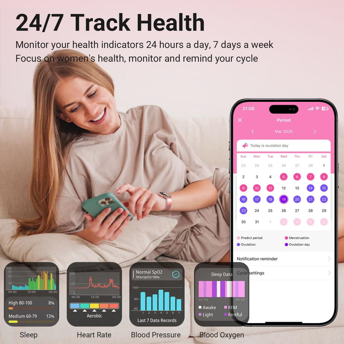 Smart Watches for Women, 1.83'' HD Fitness Tracker with Answer/Make Calls, Heart Rate/Sleep/SpO2 Monitor, 120+ Sport Modes, IP68 Waterproof, Compatible iPhone/Android Rose Pink