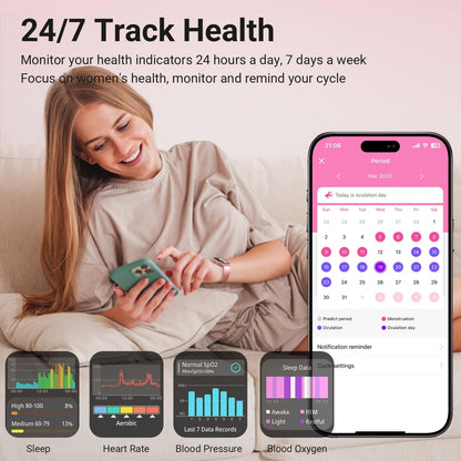 Smart Watches for Women, 1.83'' HD Fitness Tracker with Answer/Make Calls, Heart Rate/Sleep/SpO2 Monitor, 120+ Sport Modes, IP68 Waterproof, Compatible iPhone/Android Rose Pink