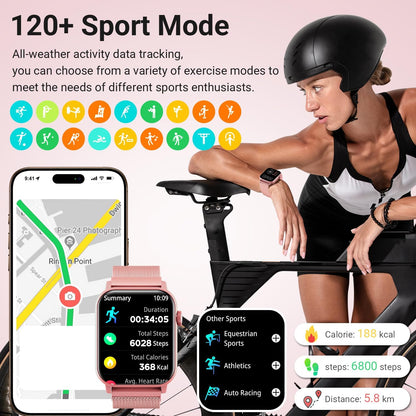 Smart Watches for Women, 1.83'' HD Fitness Tracker with Answer/Make Calls, Heart Rate/Sleep/SpO2 Monitor, 120+ Sport Modes, IP68 Waterproof, Compatible iPhone/Android Rose Pink